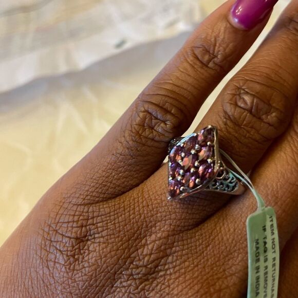 Rhodolite Garnet Platinum Sterling Silver Gemstone January Birthstone Ring - Picture 3 of 7